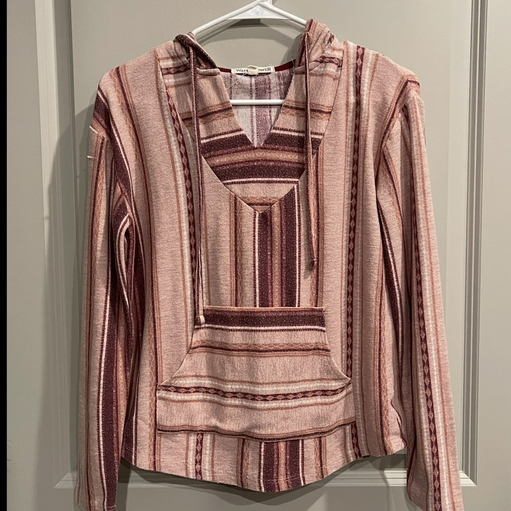 Wallflower Maroon and Light Pink Striped Hoodie